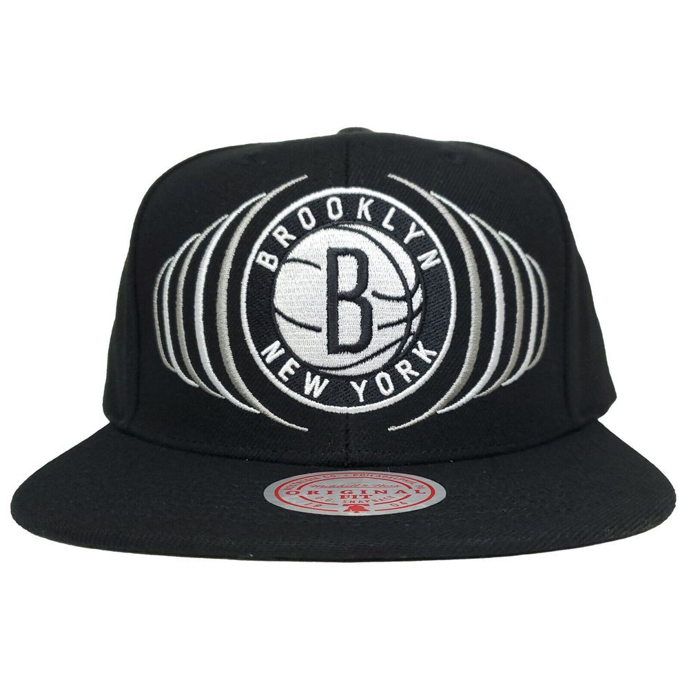 Brooklyn Nets Mitchell & Ness Snapback Cap Hat Echo Vibes Logo Black‎ NWT